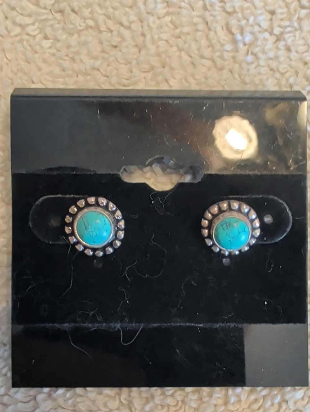 Turquoise Stone Silver-Tone Stud Earrings - Women Jewelry